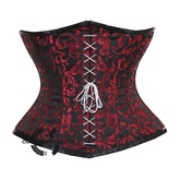 Red And Black Brocade Front White Lace Waist Training Steampunk Costume Underbust Corset